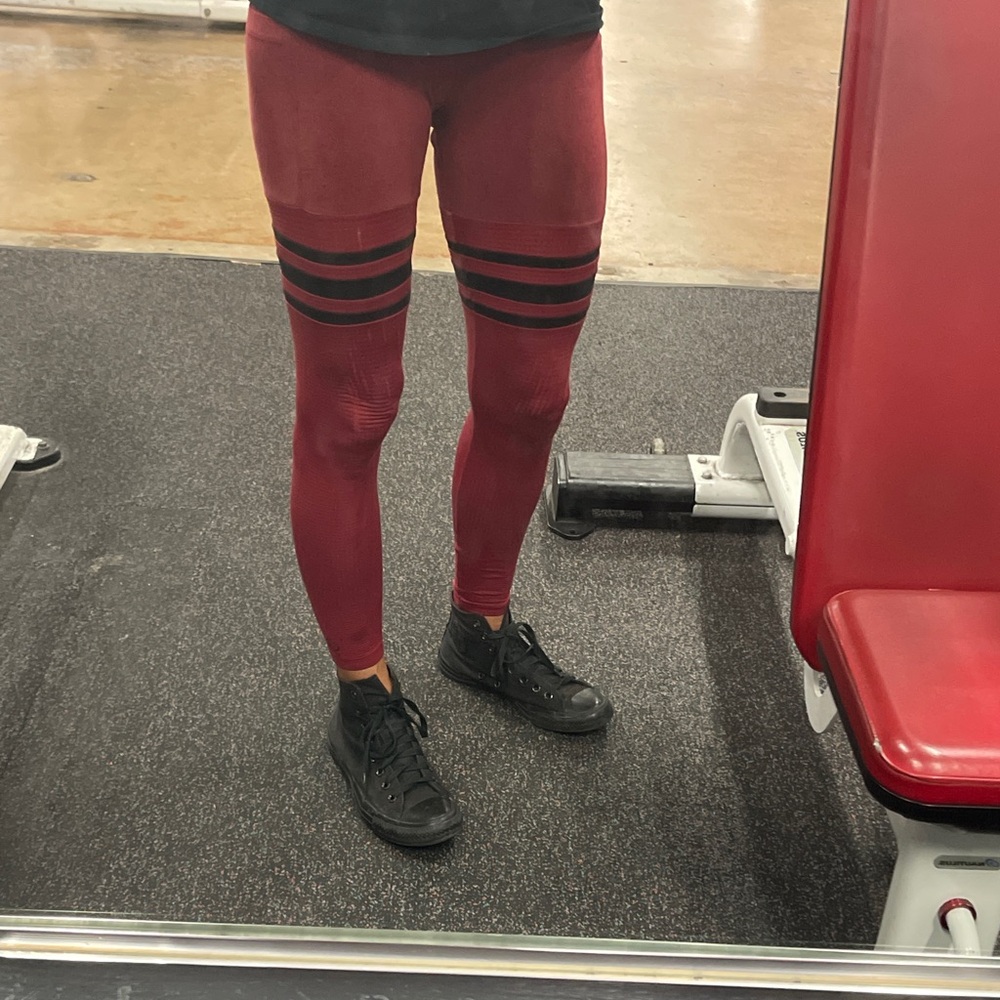 Bombshell Red Leggings with Black Stripes